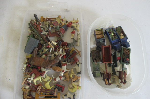 Erzgebirge wooden farm animals and wooden farm wagons and vehicles Image