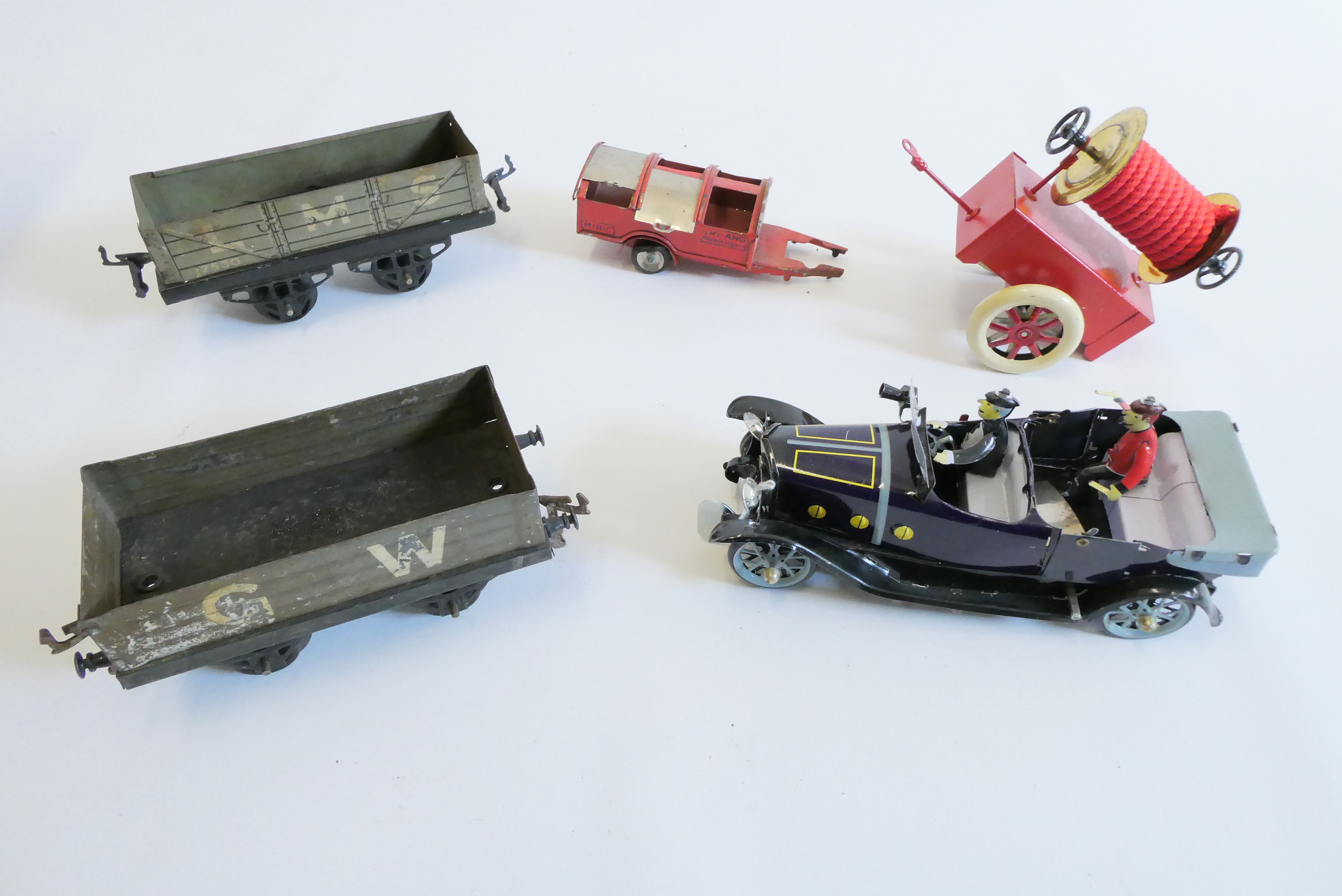 Playworn unboxed tinplate toys including town car Image