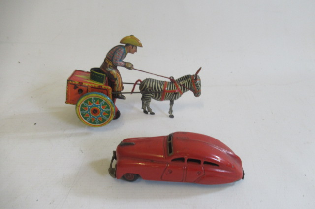 Schuco Clockwork Streamline Car 1750 and Lehmann clockwork cart with zebra Image