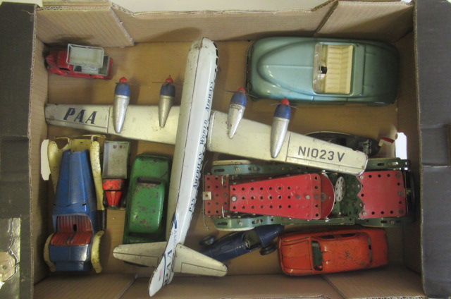 Playworn tinplate toys including Gama Stratocruser airliner Image