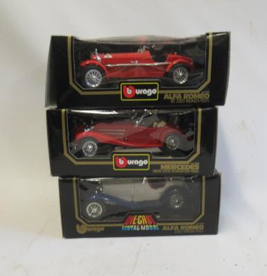 Three Burago 1/18th scale cars comprising an Alfa Romeo 8C Image