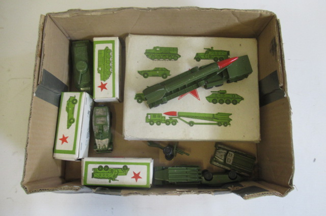 Russian military diecast vehicles including I.C.B.M. armoured cars and rocket launchers Image