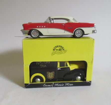 Ceramic Morris Minor van and Mira diecast Buick Century Image