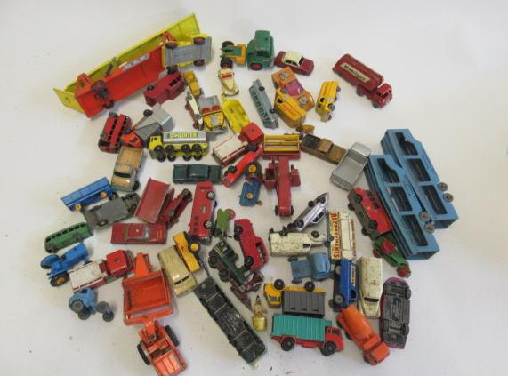 Playworn Matchbox vehicles including car transporter Image
