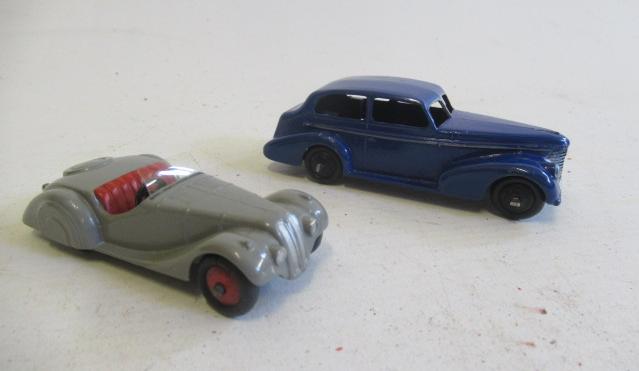 Dinky Frazer-Nash sports car and Oldsmobile in blue Image