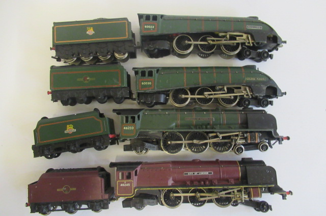 Four unboxed Hornby Dublo two rail locomotives including Mallard and City of London Image