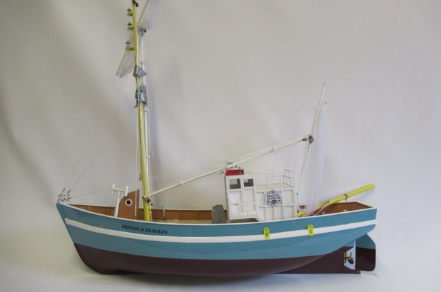 A radio controlled fishing boat Bristol Trawler fitted with electric motor and sails Image