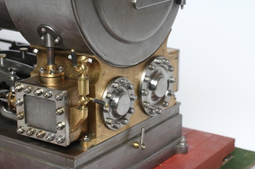 A large locomotive boilered under type compound steam engine made by Frank Baines circa 1945. All Image