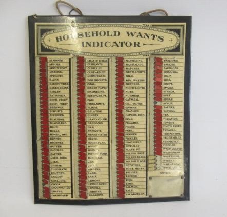 A Charles Letts & Co. Household Wants Indicator printed groceries list on wood board with tinplate Image