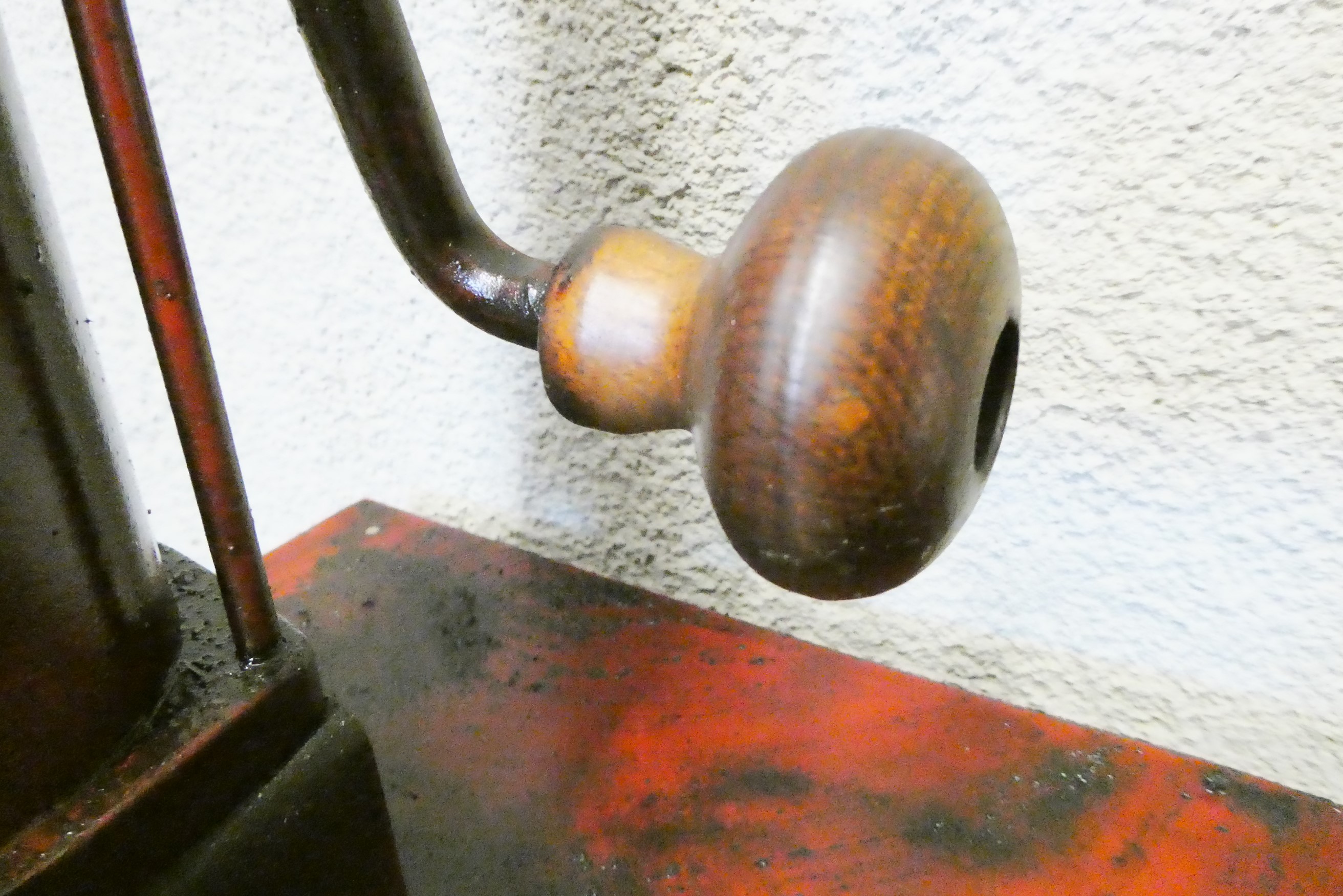 A floor standing garage oil dispenser pump finished in red with two pumps Image