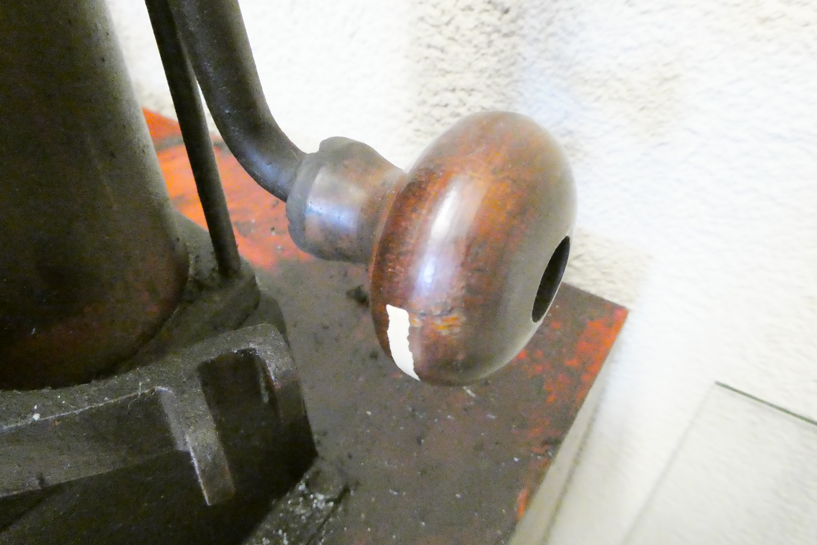 A floor standing garage oil dispenser pump finished in red with two pumps Image