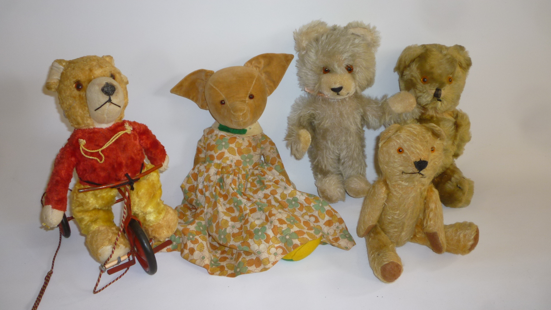 A pull-along teddy bear on metal tricycle Image