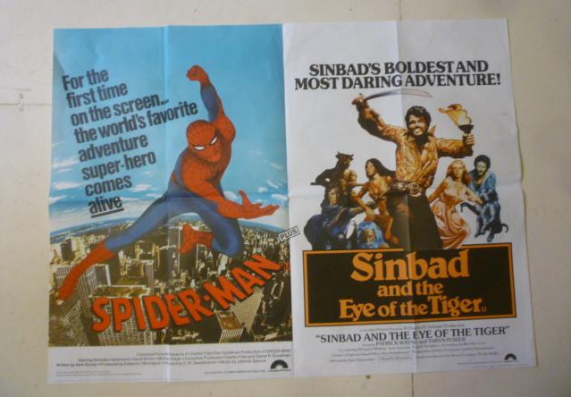 A cinema poster advertising two films "Spiderman" and "Sinbad and the Eye of the Tiger" Image