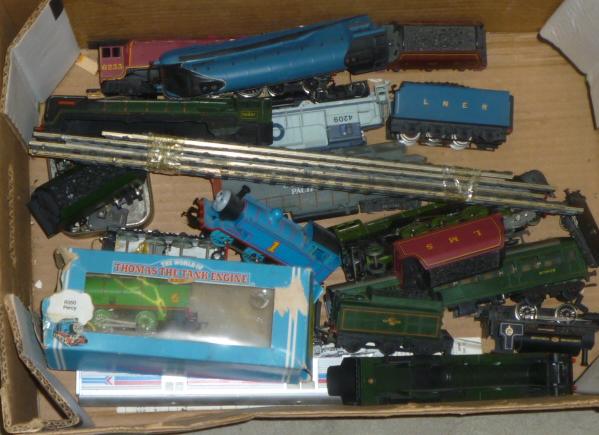 Playworn locomotives and rolling stock including Hornby A4 Mallard Image