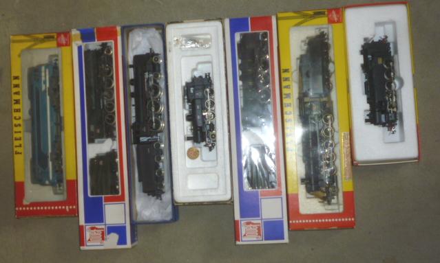 Seven HO scale locomotives comprising Fleischmann S.N.C.F. 0-10-OTA Image