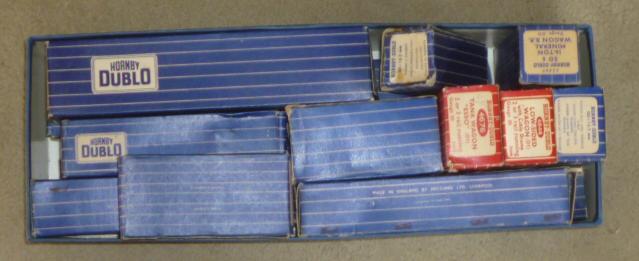Fourteen items of Hornby Dublo rolling stock including three D1 B.R. coaches Image