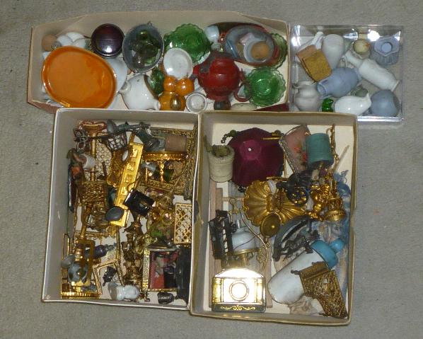 A collection of dolls house equipment in metal Image