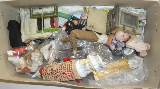 A quantity of dolls' house equipment including a diecast gas cooker and fireplace Image