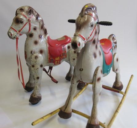 Two children's pressed steel rocking horses Image
