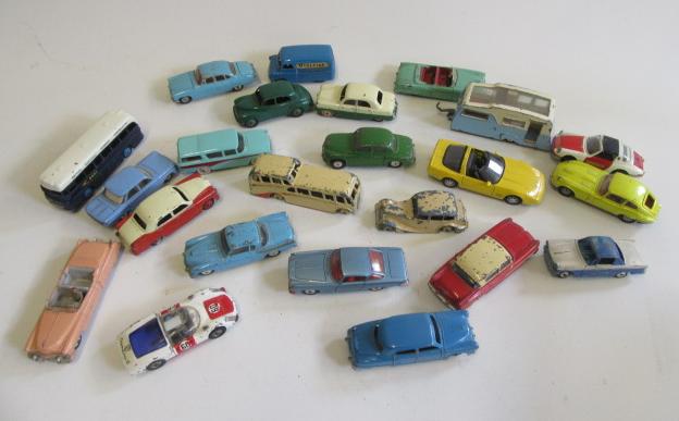 Playworn cars by Dinky and Corgi including caravan Image