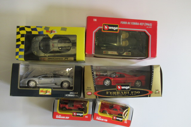 Six sports cars by Burago and Maisto including Porsche and McLaren F1 Image