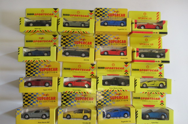 Sixteen Maisto Modern Issue diecast sports car collection including Bugatti Image