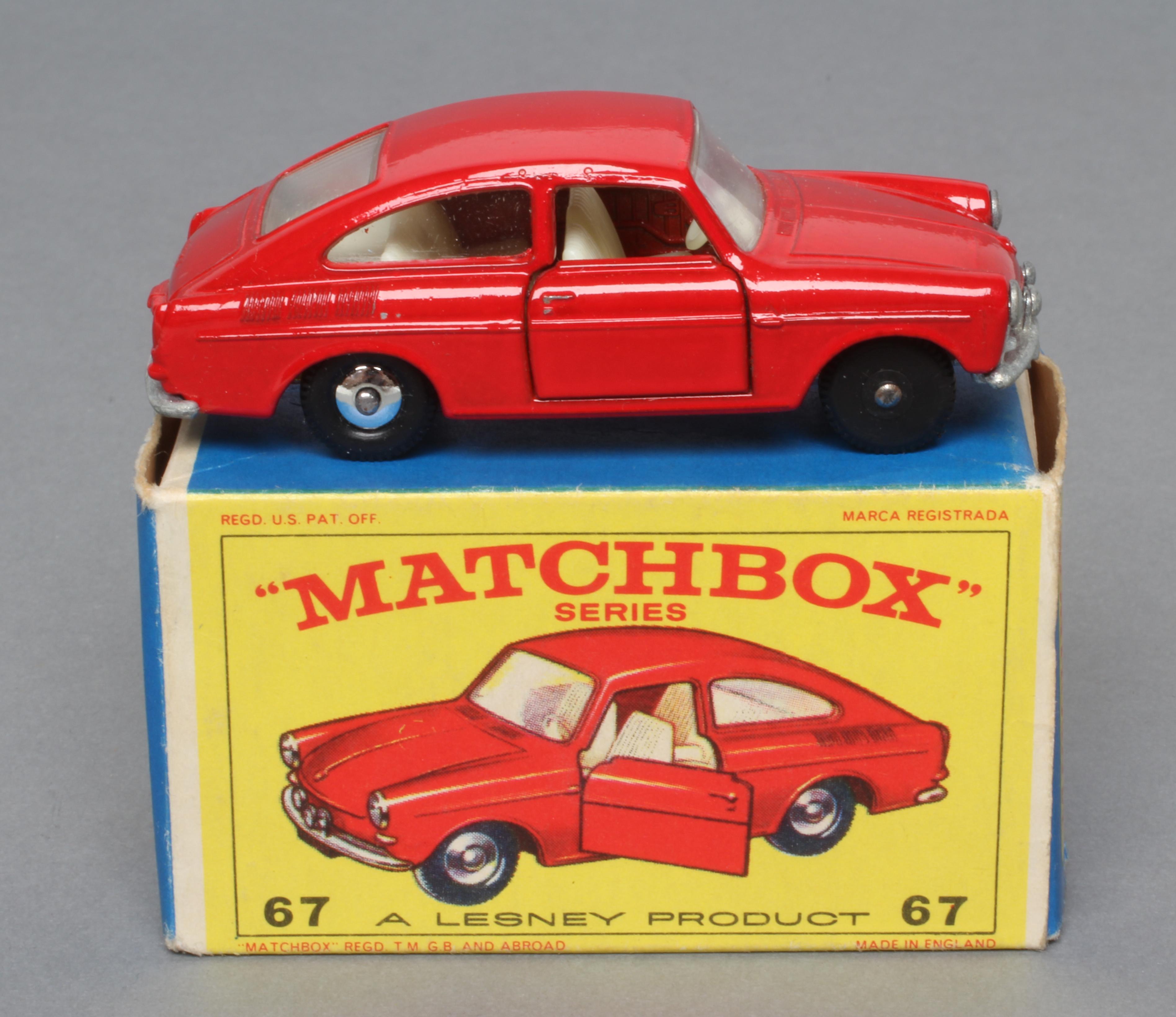 Matchbox Series No 67 Volkswagen 1600 TL in red.  This model has a rare mistake with one front wheel Image