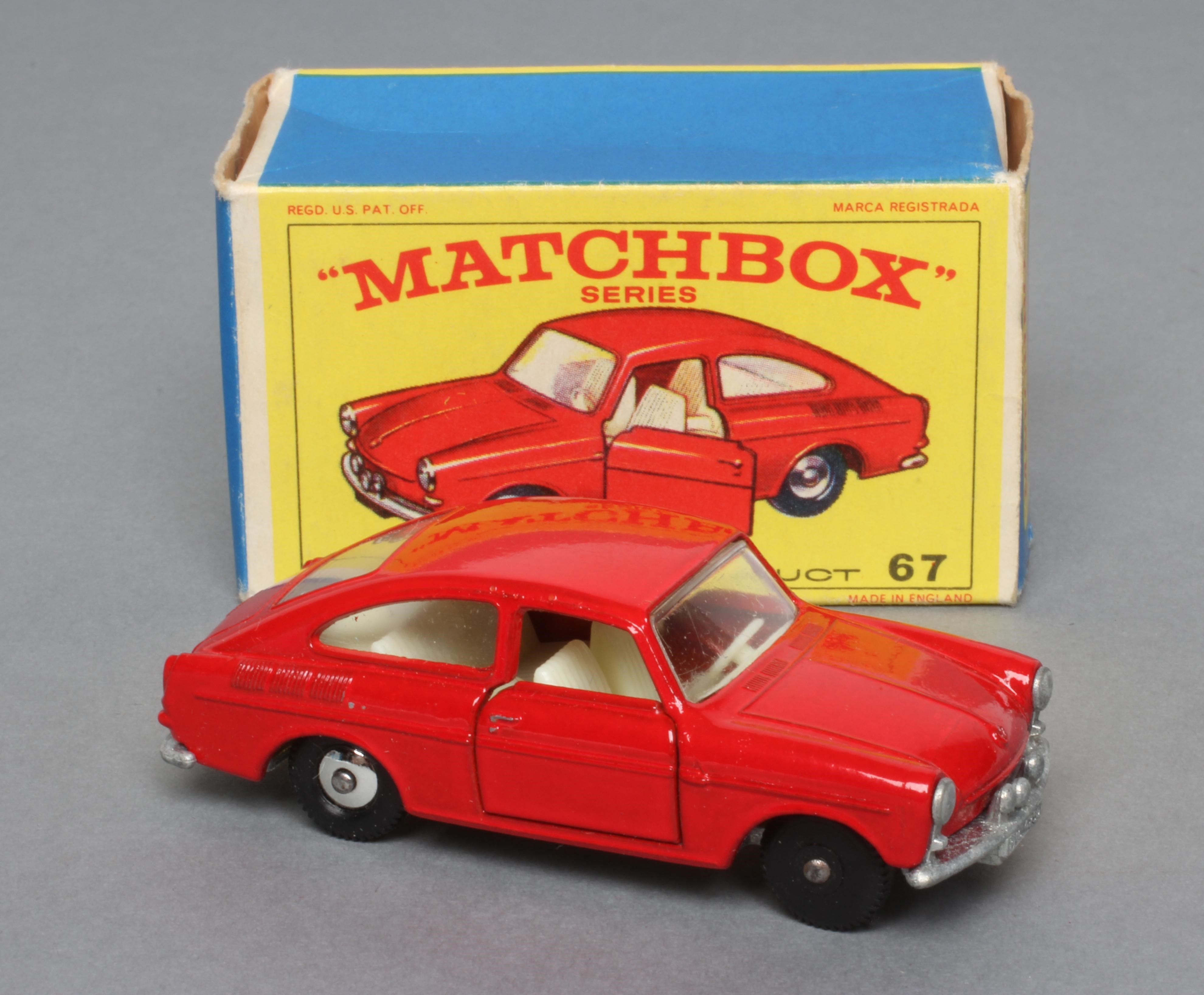 Matchbox Series No 67 Volkswagen 1600 TL in red.  This model has a rare mistake with one front wheel Image