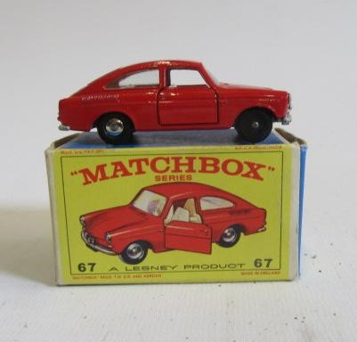 Matchbox Series No 67 Volkswagen 1600 TL in red.  This model has a rare mistake with one front wheel Image