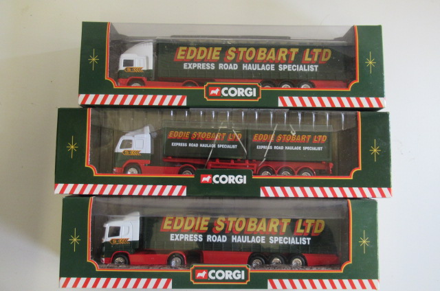 Corgi Eddie Stobart Volvo Trader Scania Curtain Side and E.R.F. Curtain Side Image