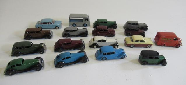 Seventeen Dinky vehicles including early saloon cars Image