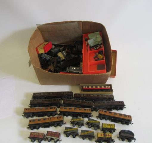 Playworn Trix Twin Railways rolling stock including P.O. coal wagons Image