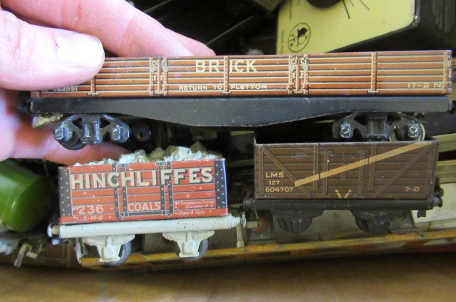 Playworn Trix Twin Railways rolling stock including P.O. coal wagons Image