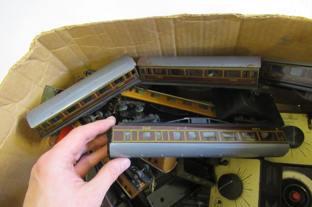 Playworn Trix Twin Railways rolling stock including P.O. coal wagons Image
