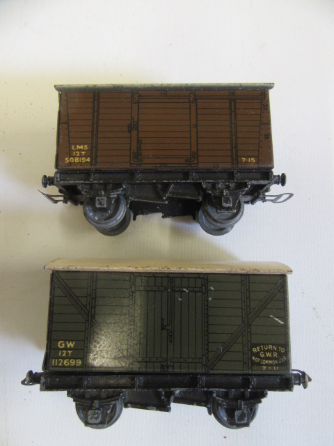 Two pre war Hornby Dublo wagons L.M.S. and G.W.R. Image