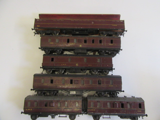 Six O gauge coarse scale three rail coaches of wooden construction by C.B. Smith Image