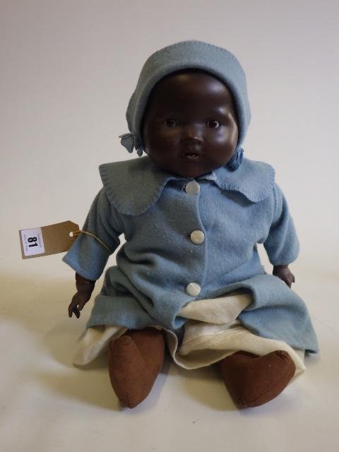 An Armand Marseille bisque socket head black baby doll Image