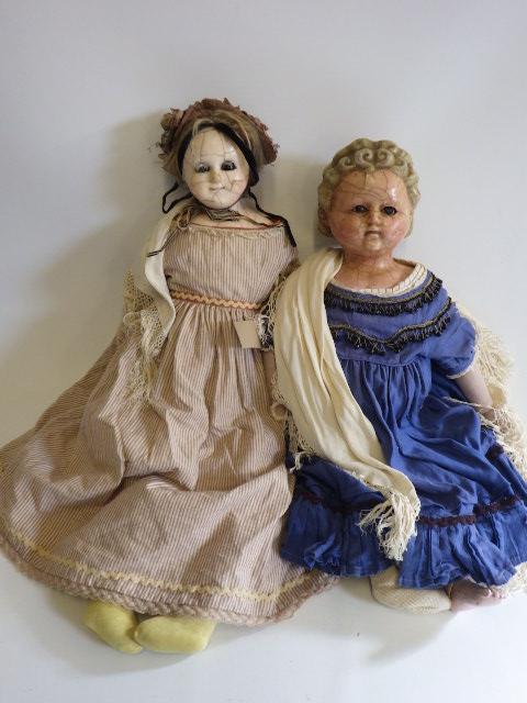 Two Victorian wax shoulder head dolls Image