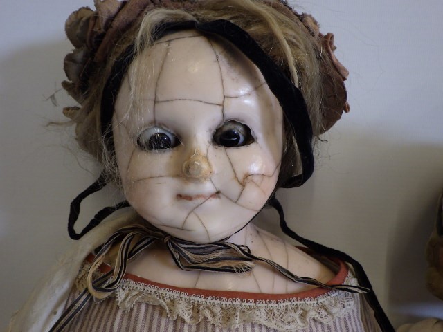 Two Victorian wax shoulder head dolls Image