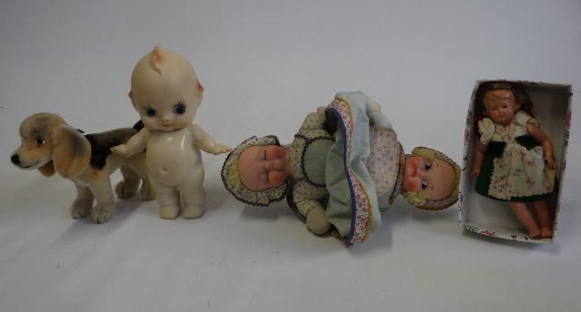 A Knickerblocker rubber and cloth two headed doll with label Image