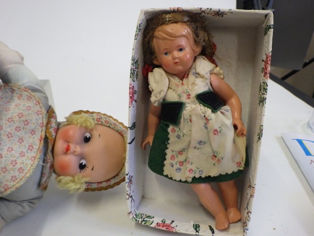 A Knickerblocker rubber and cloth two headed doll with label Image