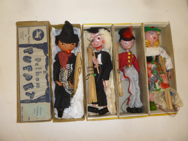 Four Pelham Puppets; "Witch" with metal hands in buff box with blue label Image