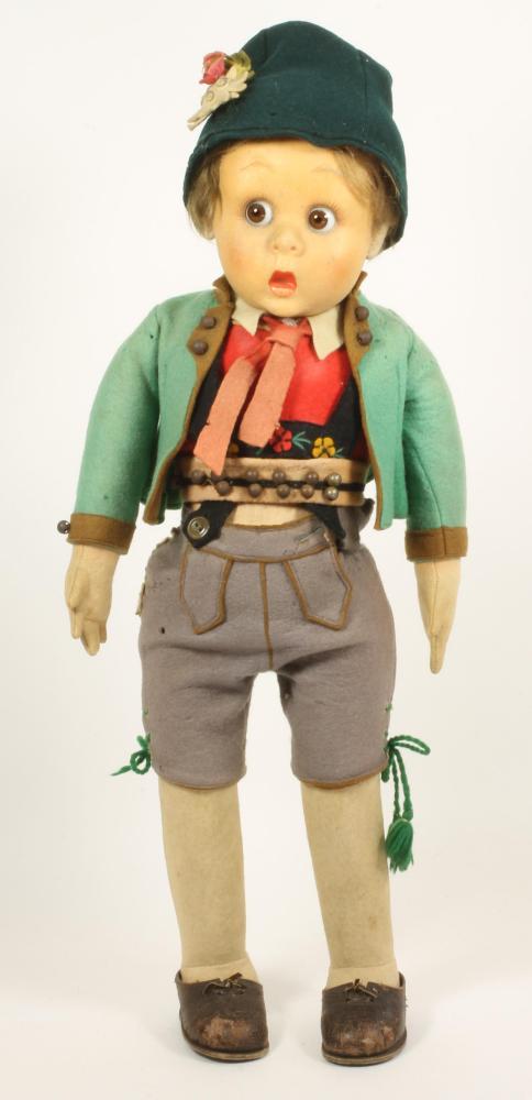 A Lenci felt covered googly doll with moulded painted face Image