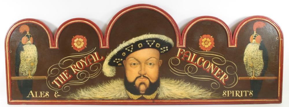 A painted wood pub sign "The Royal Falconer Image