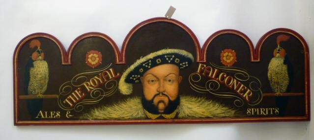 A painted wood pub sign "The Royal Falconer Image