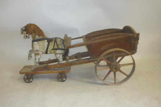 A Lines Bros pull-along horse and tipping cart Image