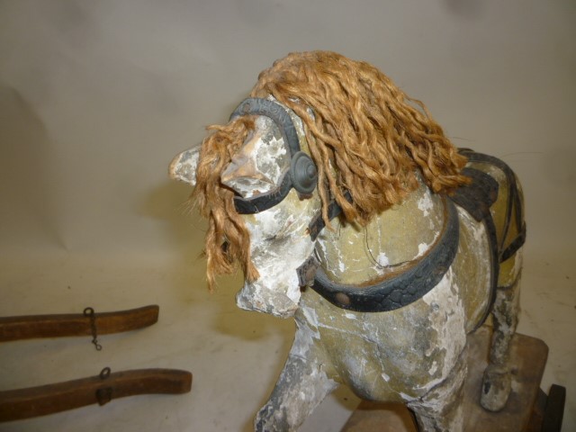 A Lines Bros pull-along horse and tipping cart Image