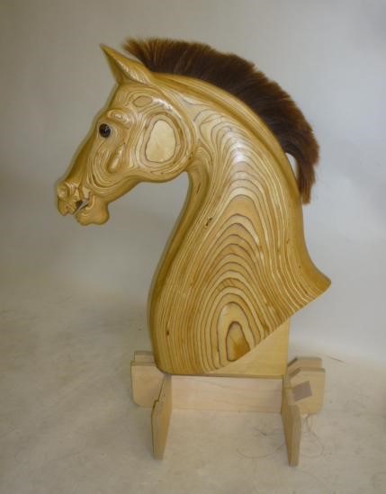 A near life size horse's head carved by Anthony Dew Image