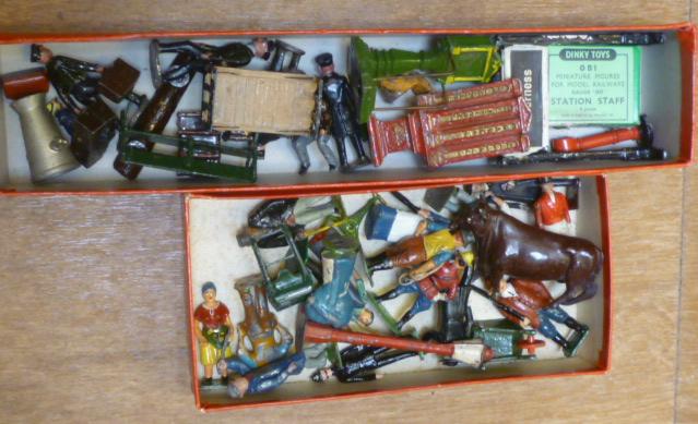 A quantity of Britains lead farm figures and accessories and Hornby metal gauge O and OO railway Image