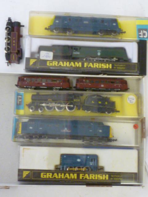 Seven N gauge locomotives including Graham Farish Merchant Navy Class Image